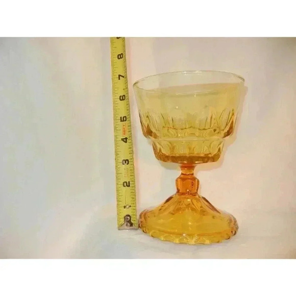 Amber Stemmed Goblet Candy Dish Thumb print Design Mid Century Change key catch, - Picture 2 of 4